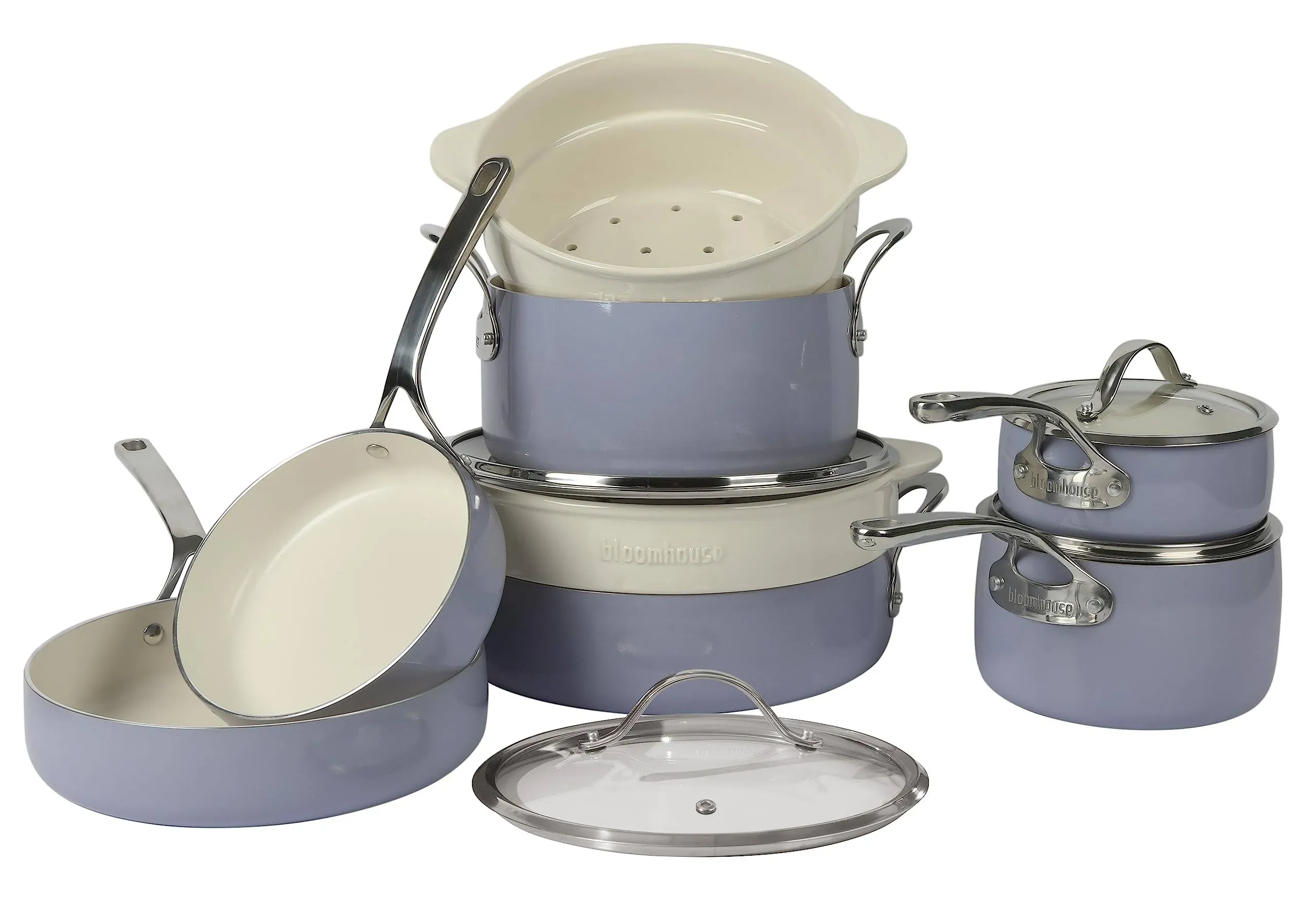 12 - Piece Non-Stick Aluminum Cookware Set Bloomhouse Perinwinkle Blue