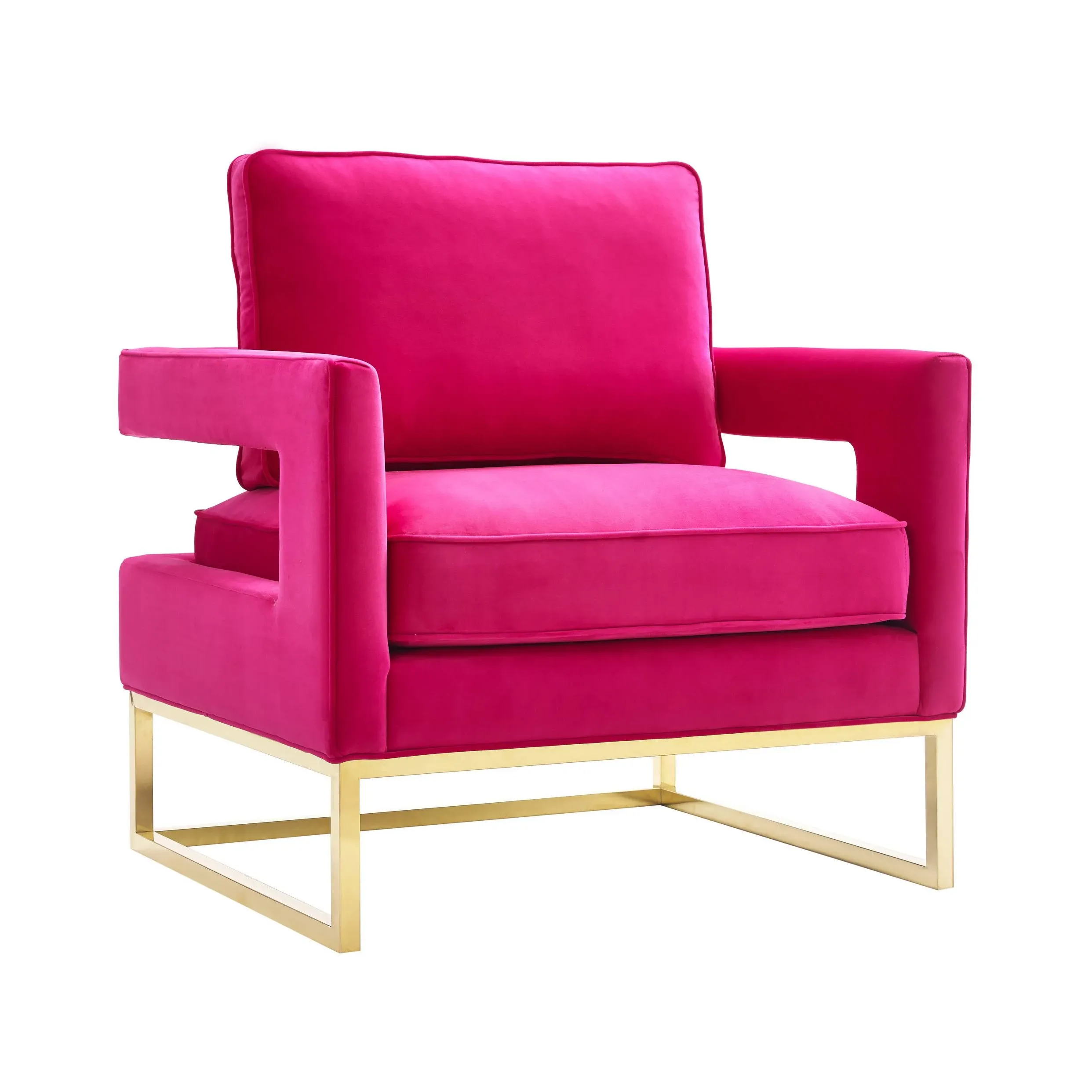 Tov Furniture The Avery Collection Modern Style Living Room Den Velvet Upholstered Armchair with Gold Legs, Pink