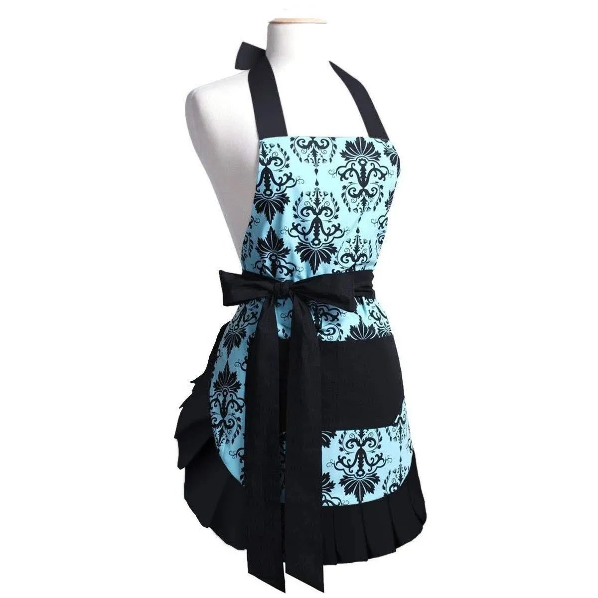 G2plus Mothers Aprons for Women with Pockets, Extra Long Ties, Vintage Damask Apron, Perfect for Kitchen Cooking, Baking and Gardening