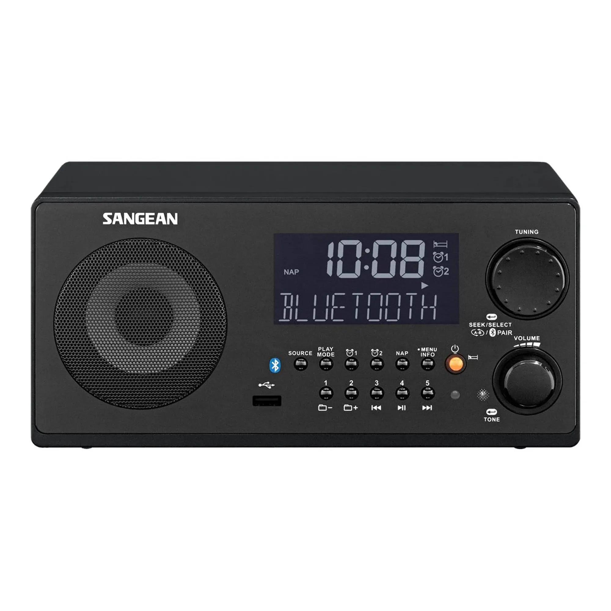 Sangean WR-22BK AM/FM-RDS/Bluetooth/USB Table-Top Digital Tuning Receiver (Black)