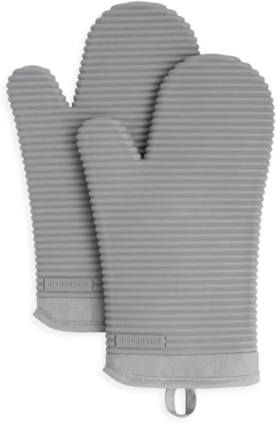 KitchenAid Ribbed Soft Silicone Oven Mitt 2-Pack Set, Fog Blue, 7.5"x13"KitchenAid Ribbed Soft Silicone Oven Mitt 2-Pack Set, Fog Blue, 7.5"x13"