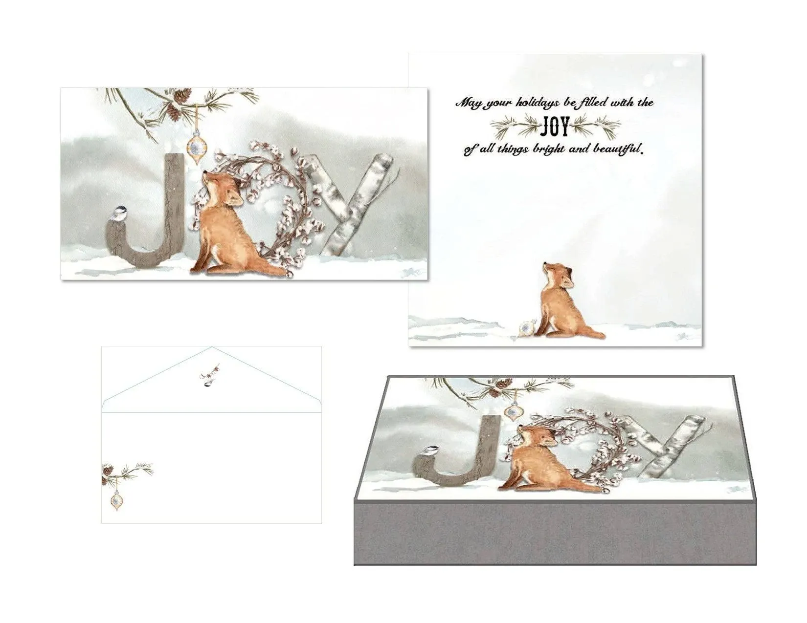 Joy Fox 14 Mini Long Glitter Embellished Christmas Cards in Keepsake Box