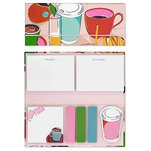 Kate Spade New York Padfolio with 7 Sticky Note Pads, Studying Essentials Set Includes Cute Sticky Notes with 75 Sheets Per Notepad, Rise and Shine