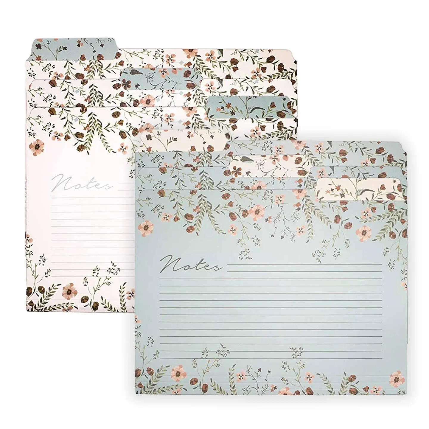 Steel Mill & Co Thick Sturdy File Folders Decorative, Set of 6 File Folders with Tabs and Sticker Labels, Cute Colored File Folders Letter Size with Notes Section, Woodland Floral