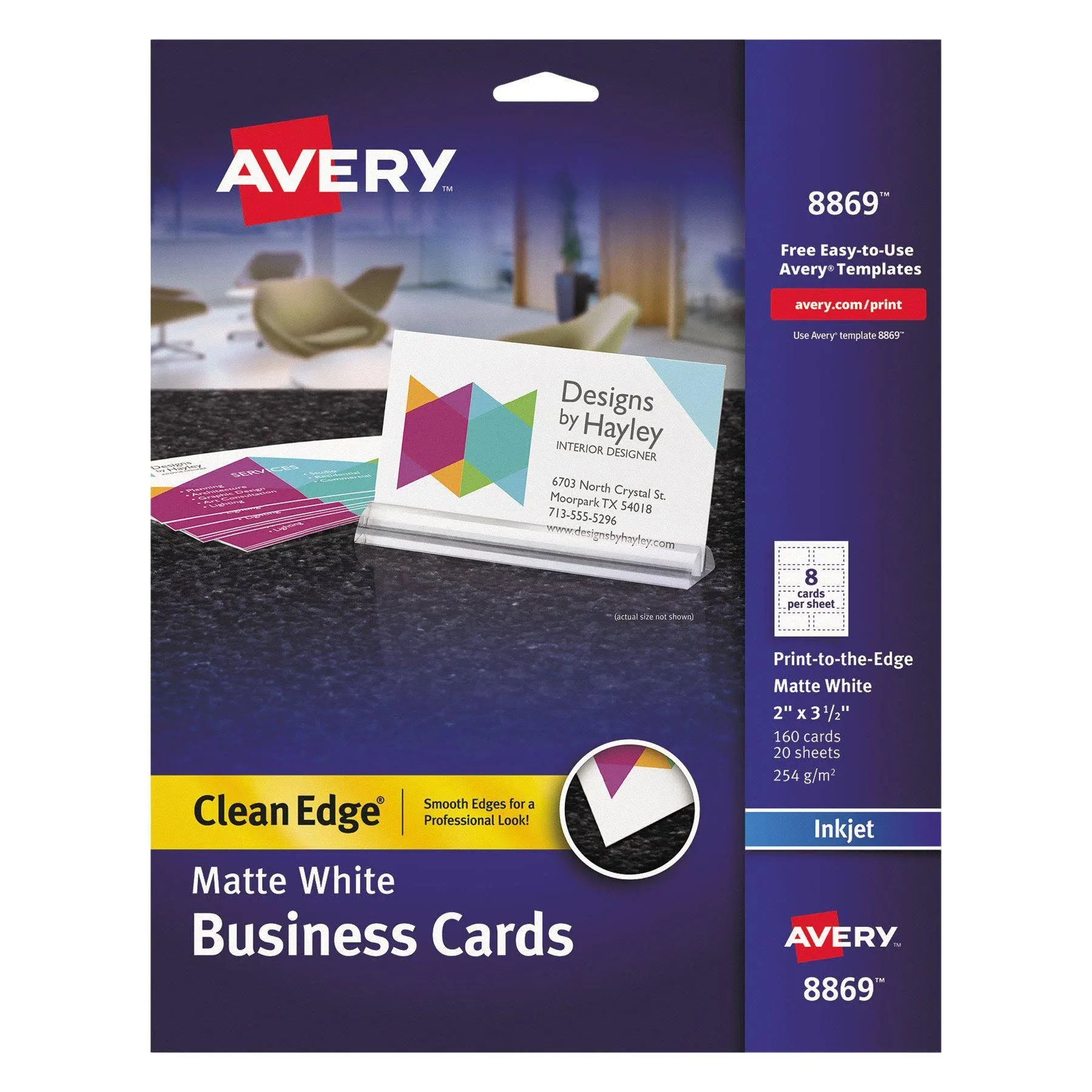 Avery Clean Edge Business Cards, Matte, Two-Sided Printing, 2" x 3-1/2", 160 Cards (8869)