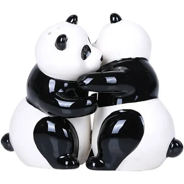 Pacific Trading Giftware Hugging Panda Magnetic Ceramic Salt and Pepper Shakers Set