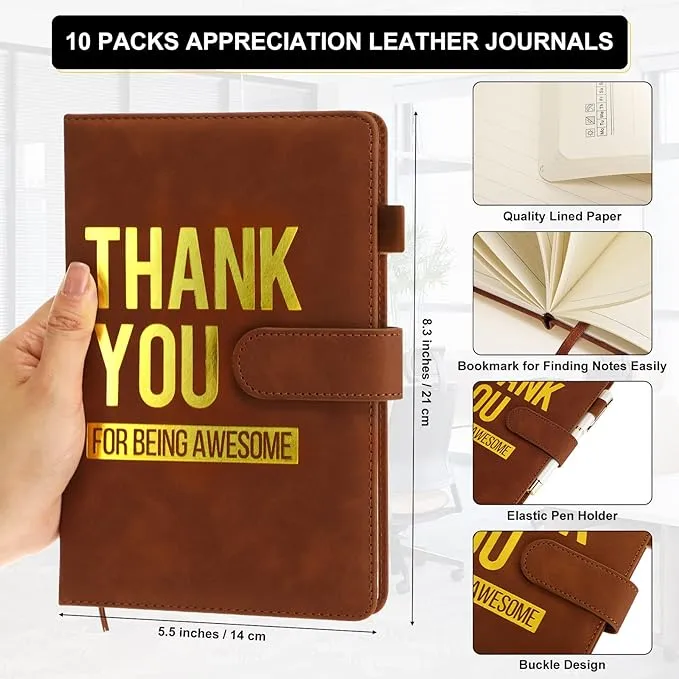 Yexiya 10 Pcs Thank You Gifts for Employees A5 Leather Notebooks Inspirational Notebooks Thank You for Being Awesome Journals Appreciation Gifts for Teacher Nurses Coworkers Office Gifts(Classic)