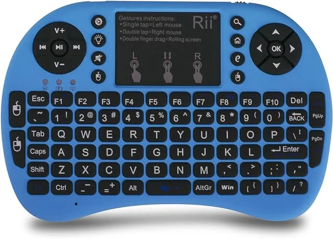 (Upgraded) Rii 2.4GHz Mini Wireless Keyboard with Touchpad＆QWERTY Keyboard, Backlit Portable Keyboard Wireless with Remote Control for Laptop/PC/Notebooks/Windows/Mac/TV/Xbox/PS3.(i8+ Blue)