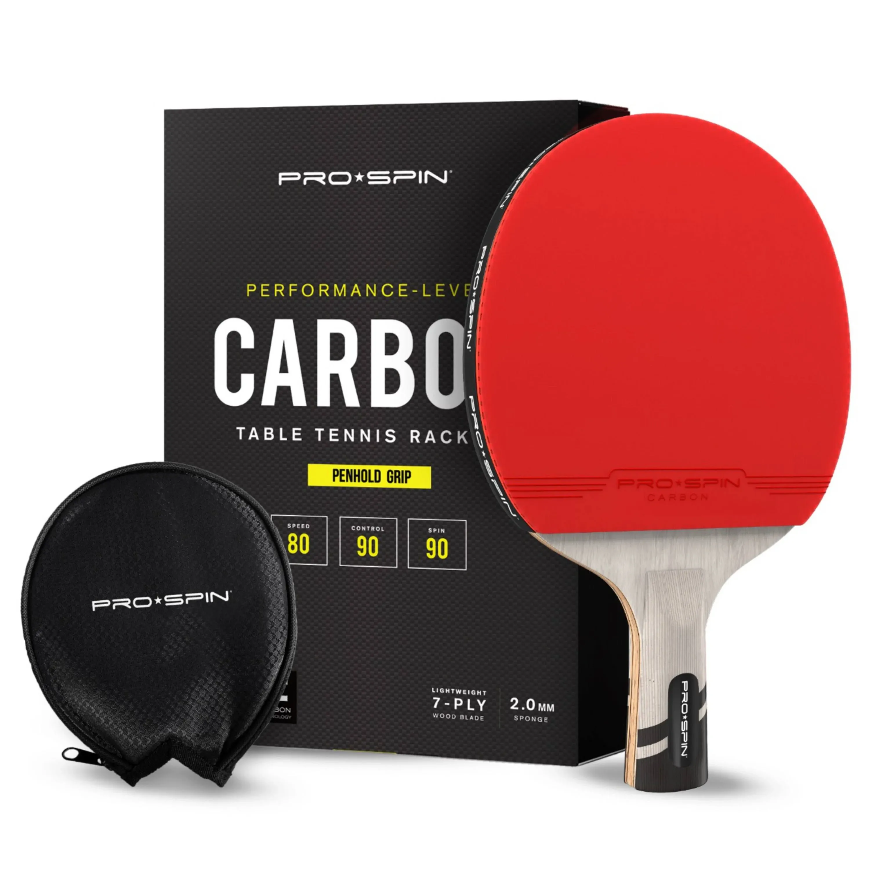 Carbon Ping Pong Paddle, Elite Series Table Tennis Racket with Case, 1-Pack / Penhold Grip