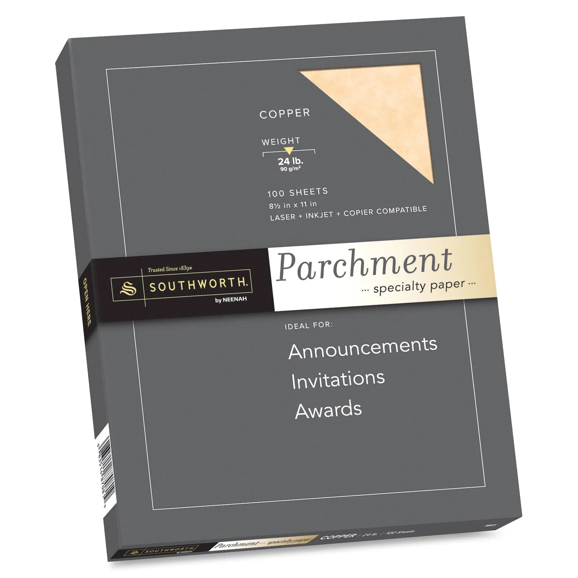 Southworth Specialty Parchment Copper Paper - 8 1/2 x 11 in 24 lb Bond Parchment 100 per Package