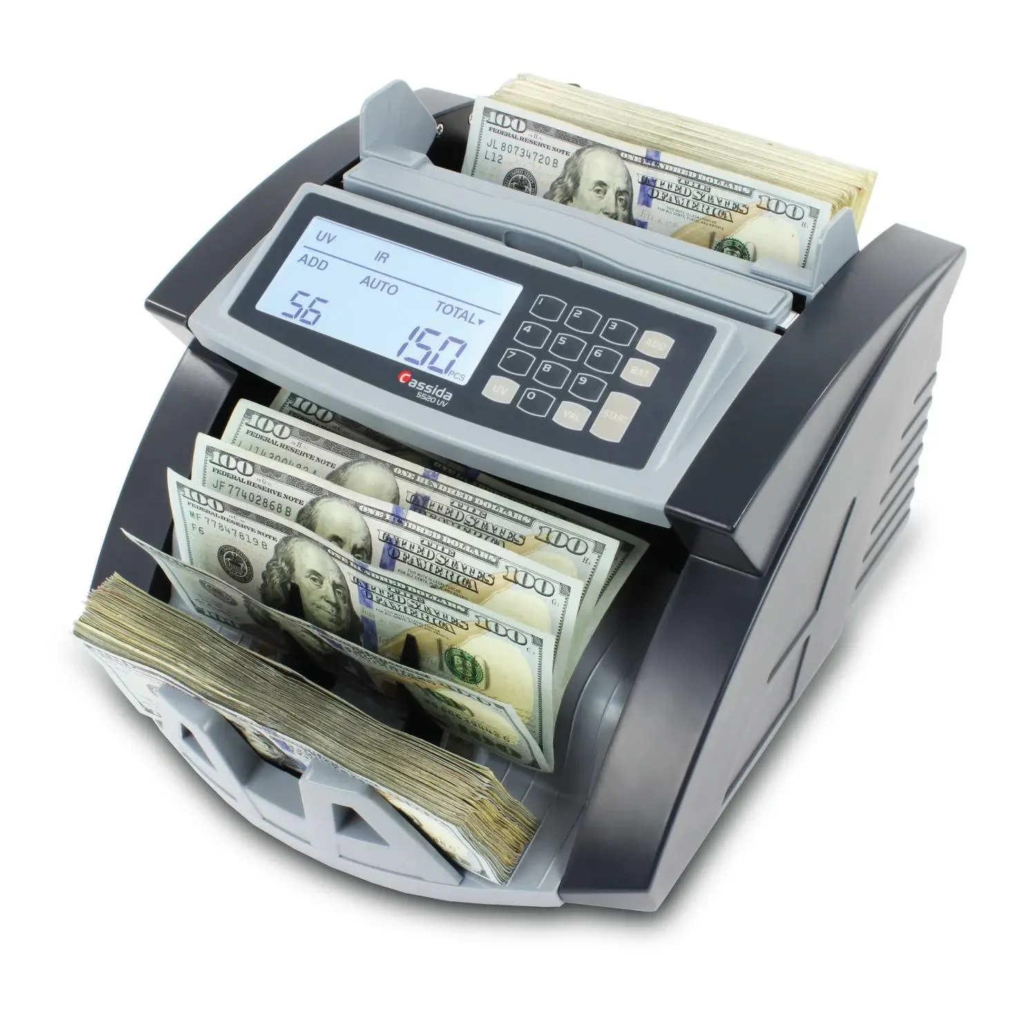 Cassida 5520 UV - USA Money Counter with ValuCount, UV/IR Counterfeit Detection, Add and Batch Modes - Large LCD Display & Fast Counting Speed 1,300 Notes/Minute