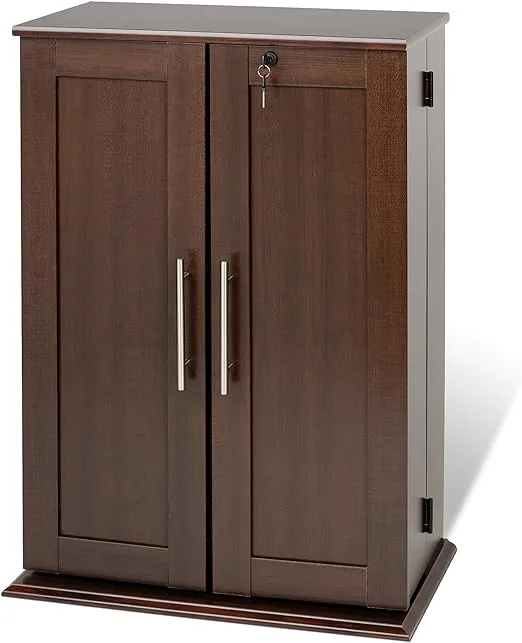 Prepac 33" H Locking Cabinet with Panel Doors, Espresso Storage Cabinet, Display Cabinet, DVD Storage Cabinet with 7 Adjustable & 4 Fixed Shelves 14.5" D x 24" W x 33.25" H