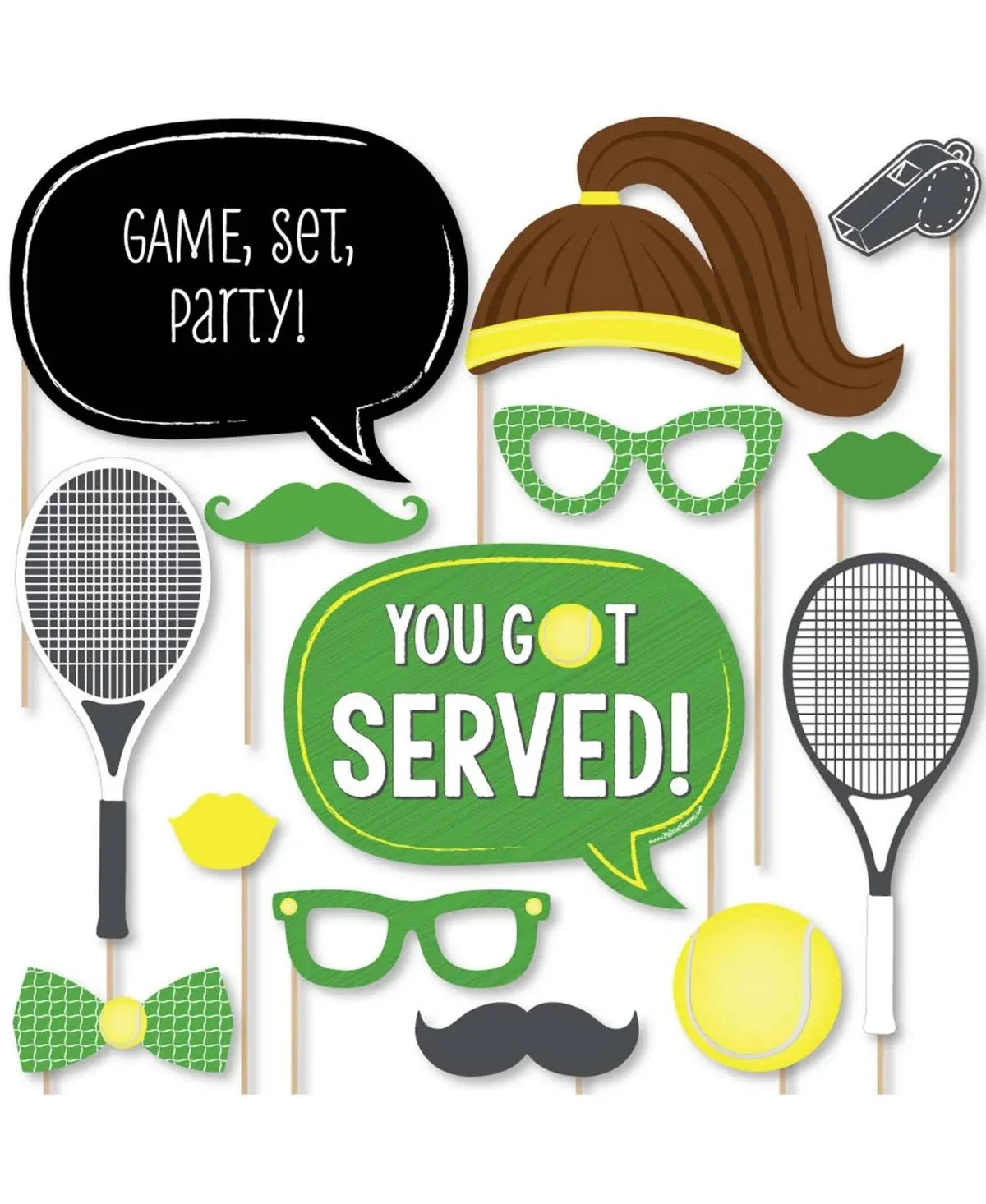 You Got Served - Tennis - Baby Shower or Birthday Photo Booth Props Kit - 20 Ct