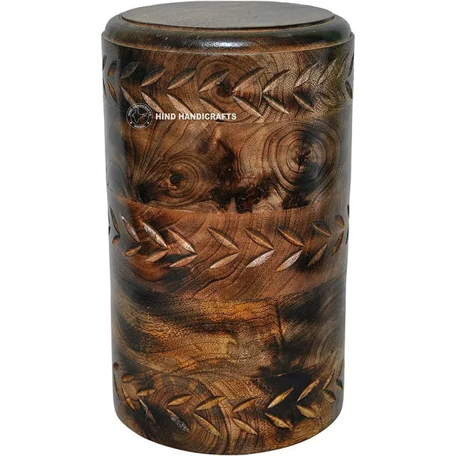 Round Wooden Engraved Urns for Human Ashes Adult - Wooden Box Rosewood Cremation Urns for Ashes - Burial Urns - Funeral Urns Large (15 Cubic Inches, Antique 1)