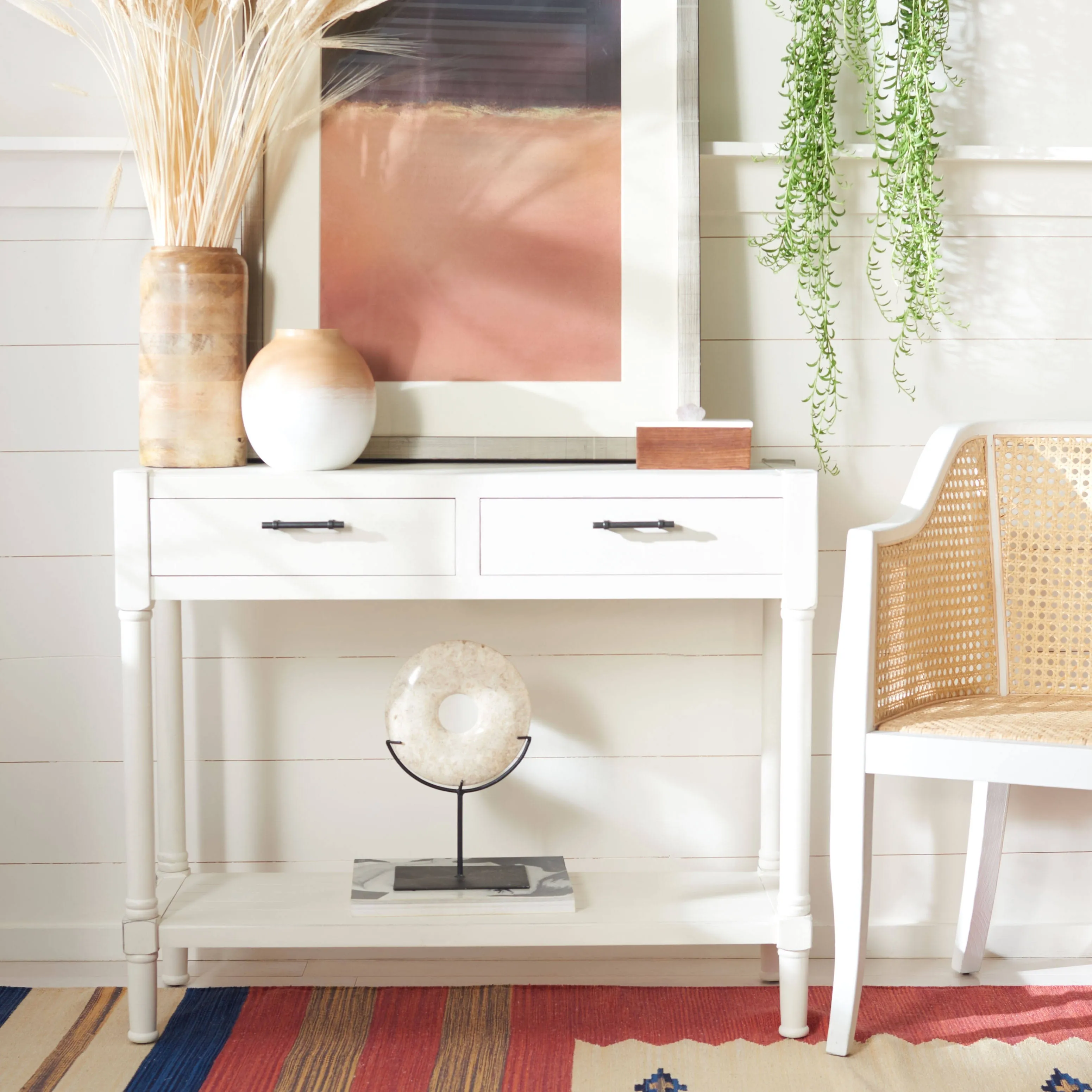 Filbert 2 Drawer Console Table Distressed White/- Safavieh