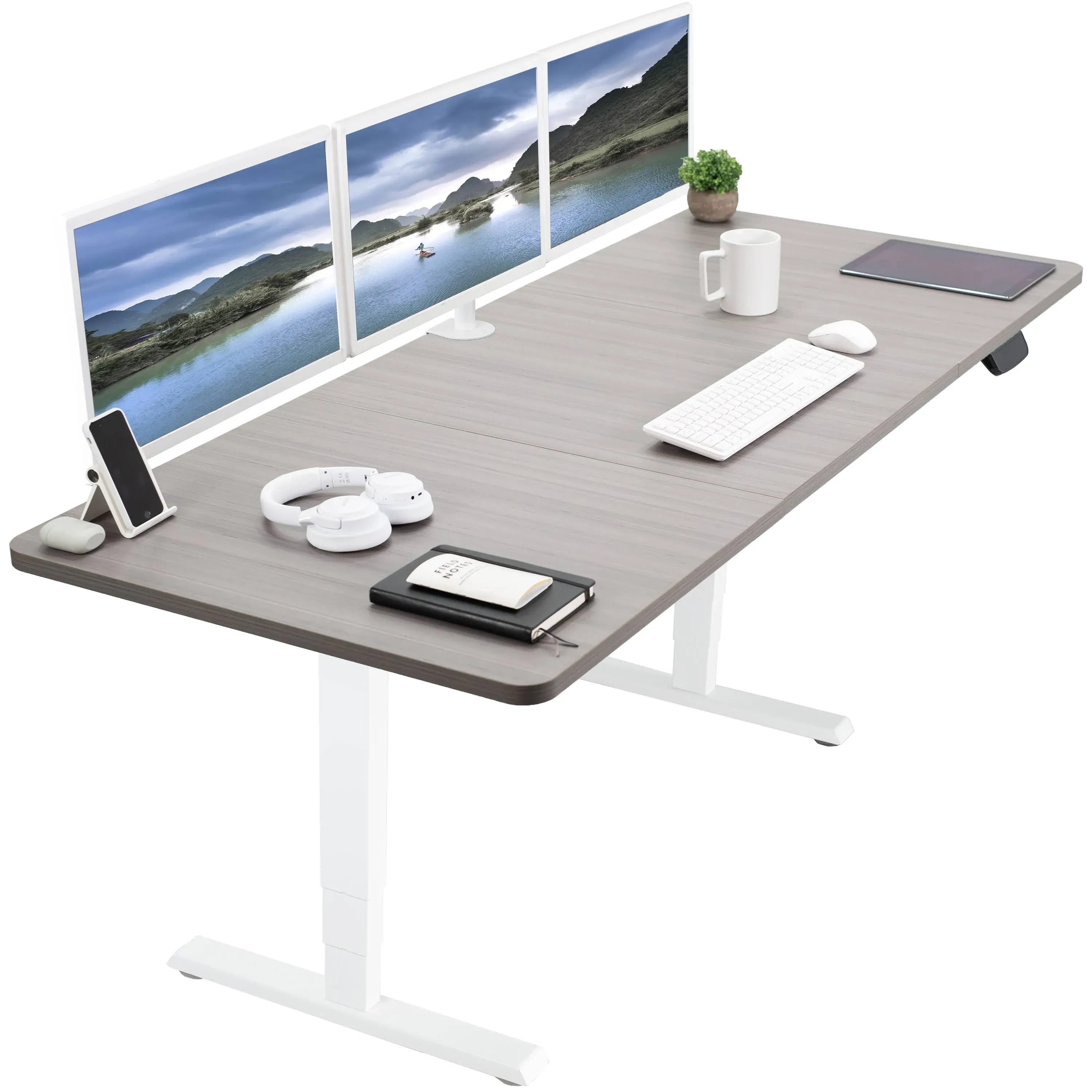 Vivo Electric 71 x 30 Stand Up Desk, Dark Gray Table Top, White Frame