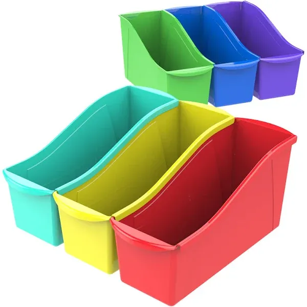 Storex Large Book Bin, Assorted Colors, 6-Pack