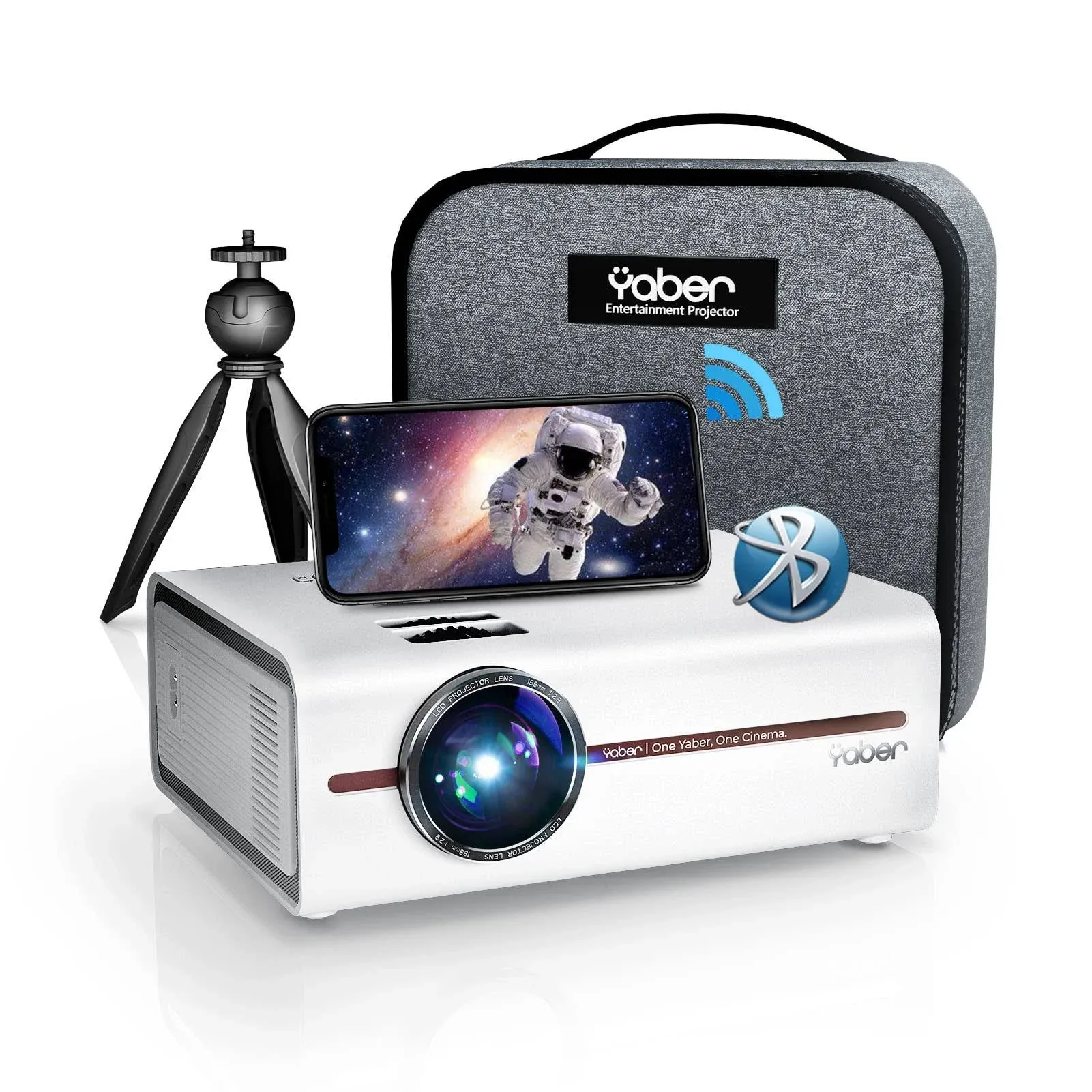 Mini Projector with 5G WiFi and Bluetooth 5.1, YABER 2023 Upgraded Movie Projector 1080P and 4K Supported, Mini Ourdoor Portable Projector with Tripod and Bag, Compatible with HDMI, USB, VGA, AV