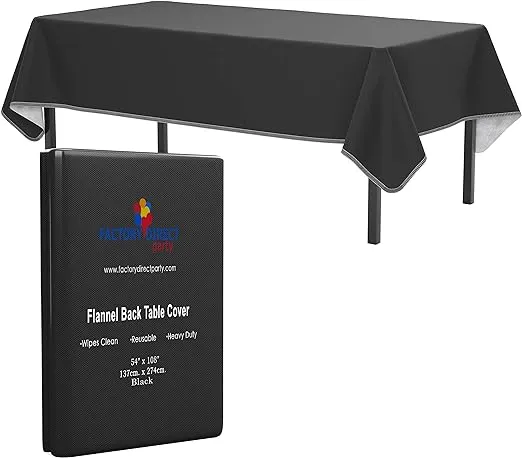 Black Vinyl Tablecloths - 54 In. x 108 In. - Pack Of 1 Rectangle Tablecloth - Black Flannel Backed Vinyl Tablecloths For Rectangle Tables - Plastic Table Cloths With Flannel Backing - Waterproof