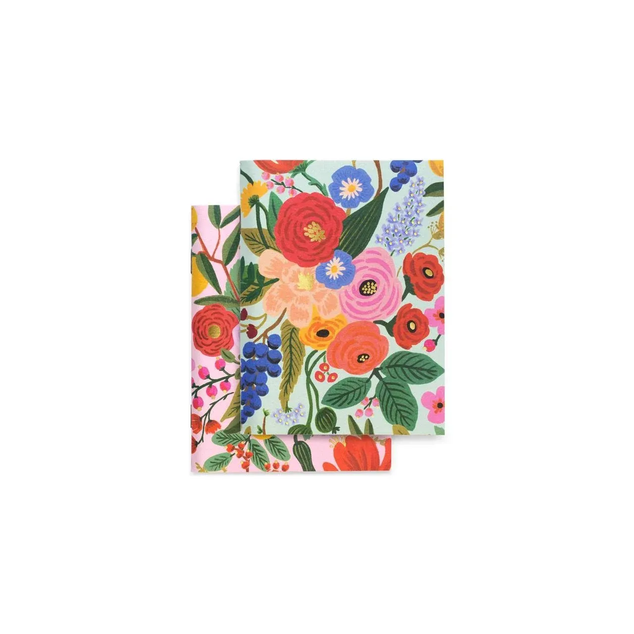 RIFLE PAPER CO. Pocket Notebook Set of 2 | 32 Blank Pages Each, Saddle-Stitched Binding, Printed in Full Color and Foil Stamped (5.5" L × 4.25" W), Garden Party