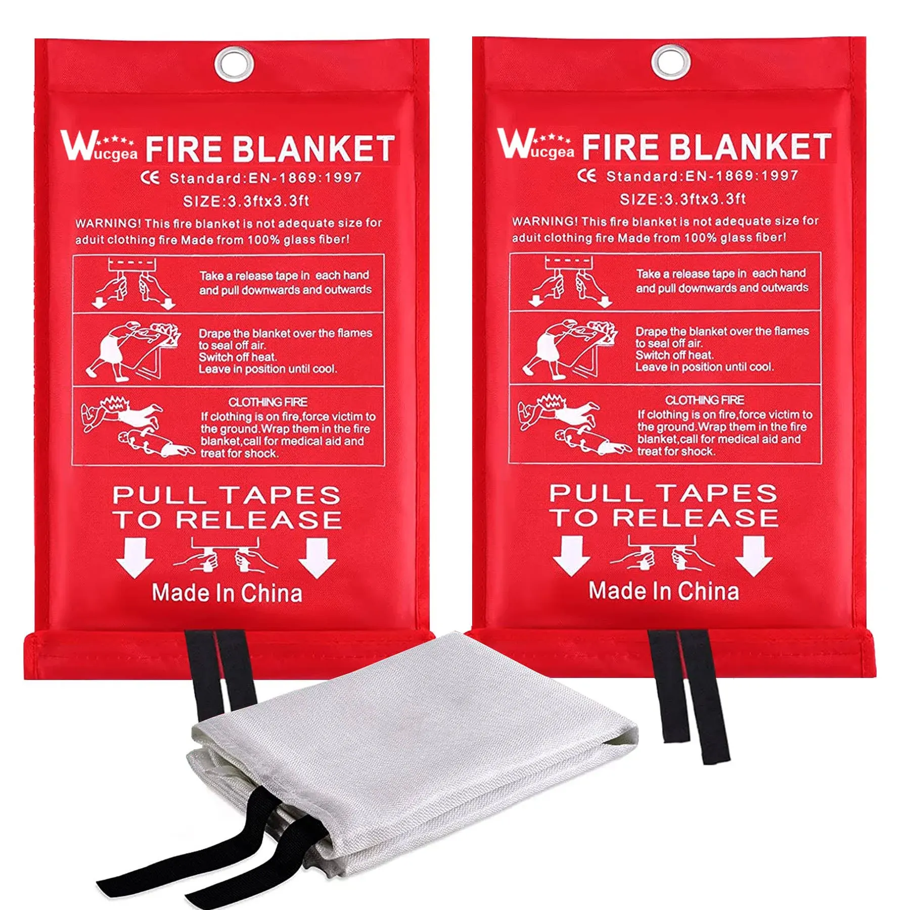 Wucgea Emergency Fire Blanket for Kitchen - 2 Pack Safety Fiberglass Fire Blankets Suppression Flame Retardant for Home Survival School Fireplace