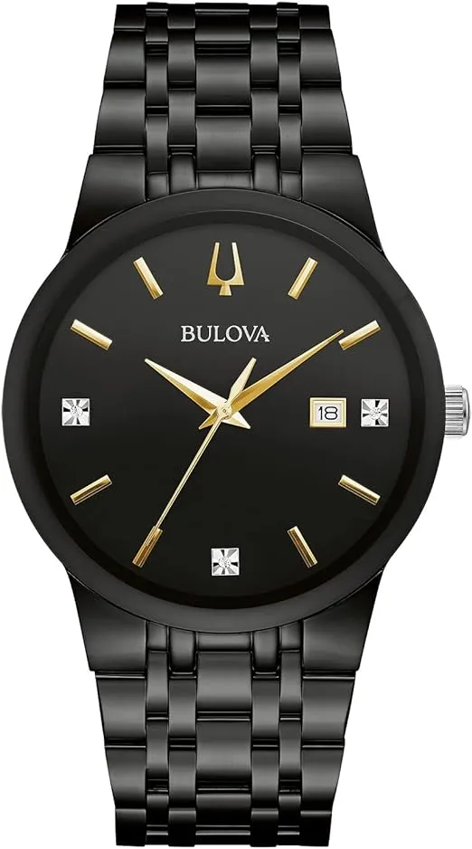 Bulova Men's Modern Gold Tone Stainless Steel 3-Hand Calendar Date Quartz Watch, Diamond Dial