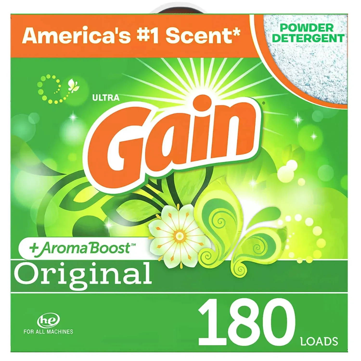 Gain Powder Laundry Detergent, Original Scent, 180 loads, 206oz