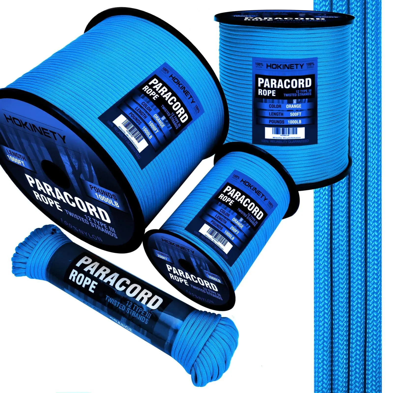 Hokinety 1000Ib Paracord Rope 100ft / 200ft / 500ft / 1000ft 4mm,12 Strand Parachute Spool Cord,para Cord Lanyard for Camping,hammock,clothsline,hi