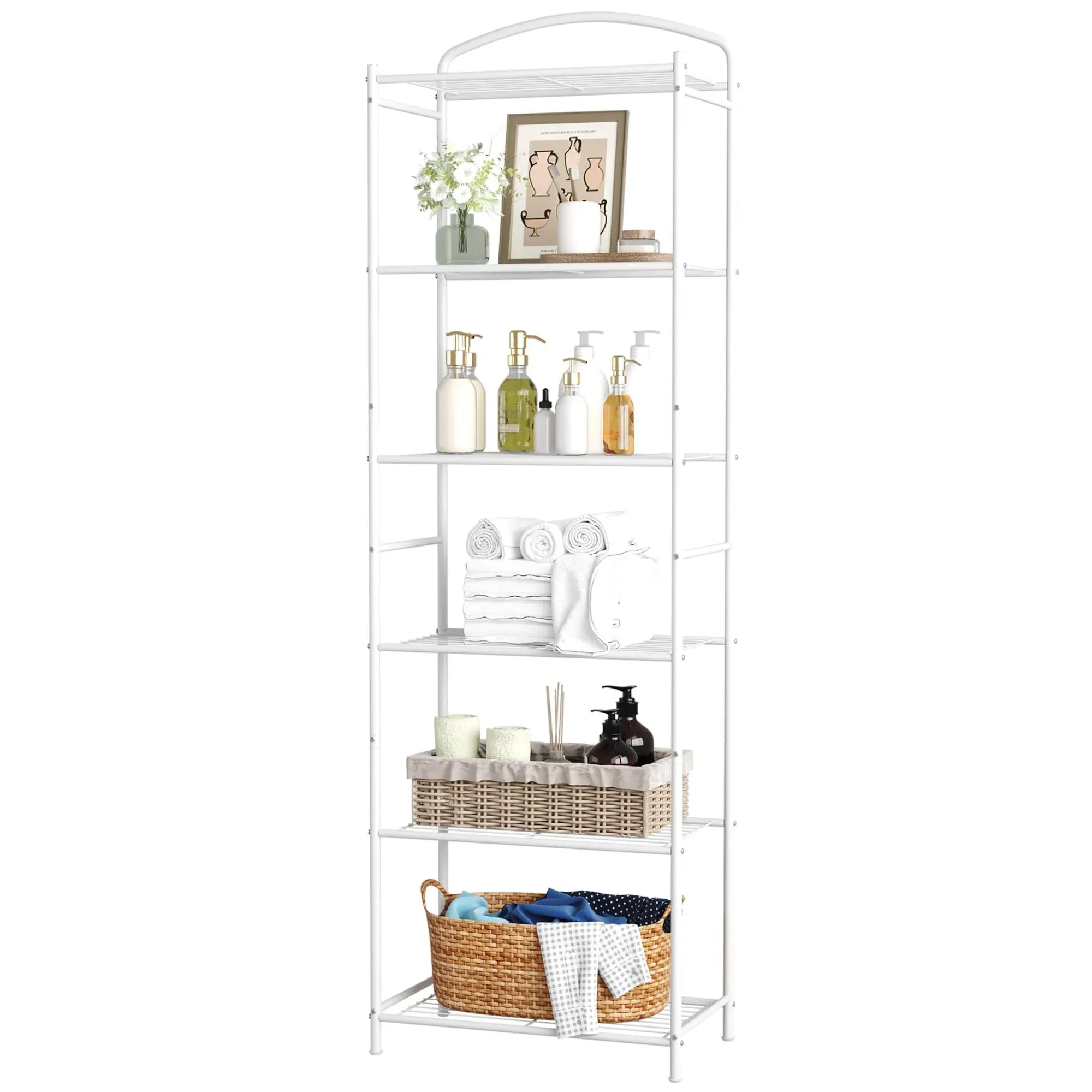 Metal Bathroom Shelf,6-Tier Tower Rack, Freestanding Storage Organizer, Metal Sh