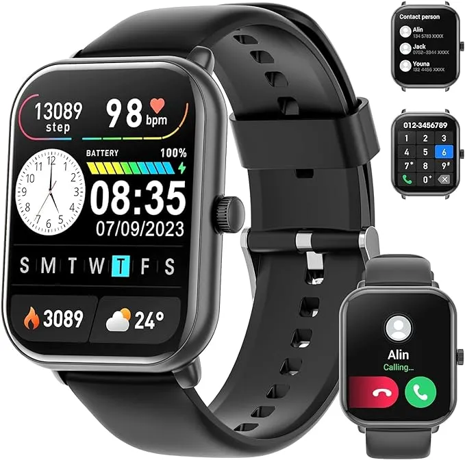 Smart Watch for Men Women,1.7" Smartwatch with Blood Pressure Monitor Heart Rate Monitor Sleep Monitor Bluetooth PhoneWatch (Make/Answer Call),IP67 Waterproof Smart Watch for Android iOS Phones Black