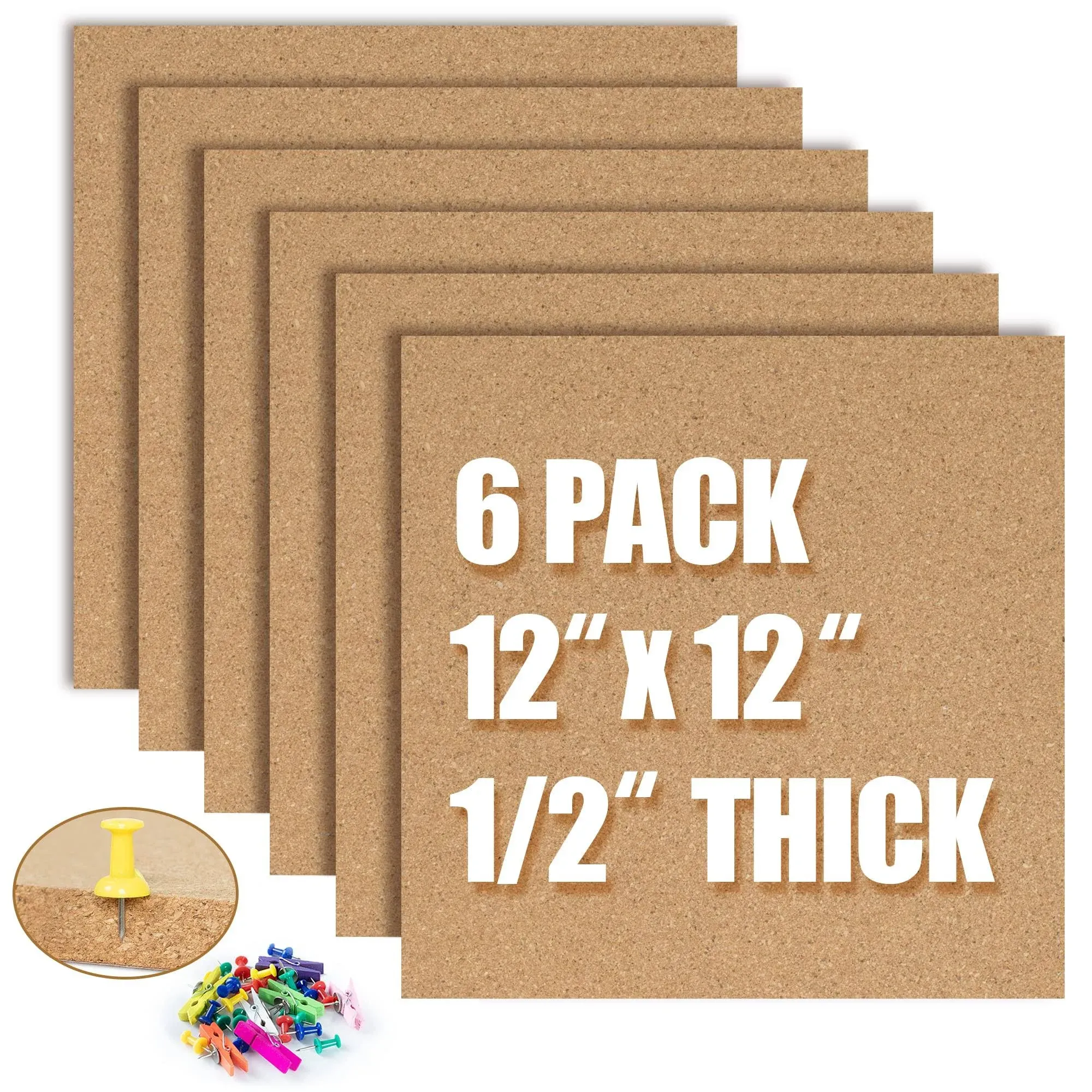 AKTOP Cork Board Bulletin Board 12x12 1/2&#034; Thick Cork Board Tiles 6 Pack Smal...