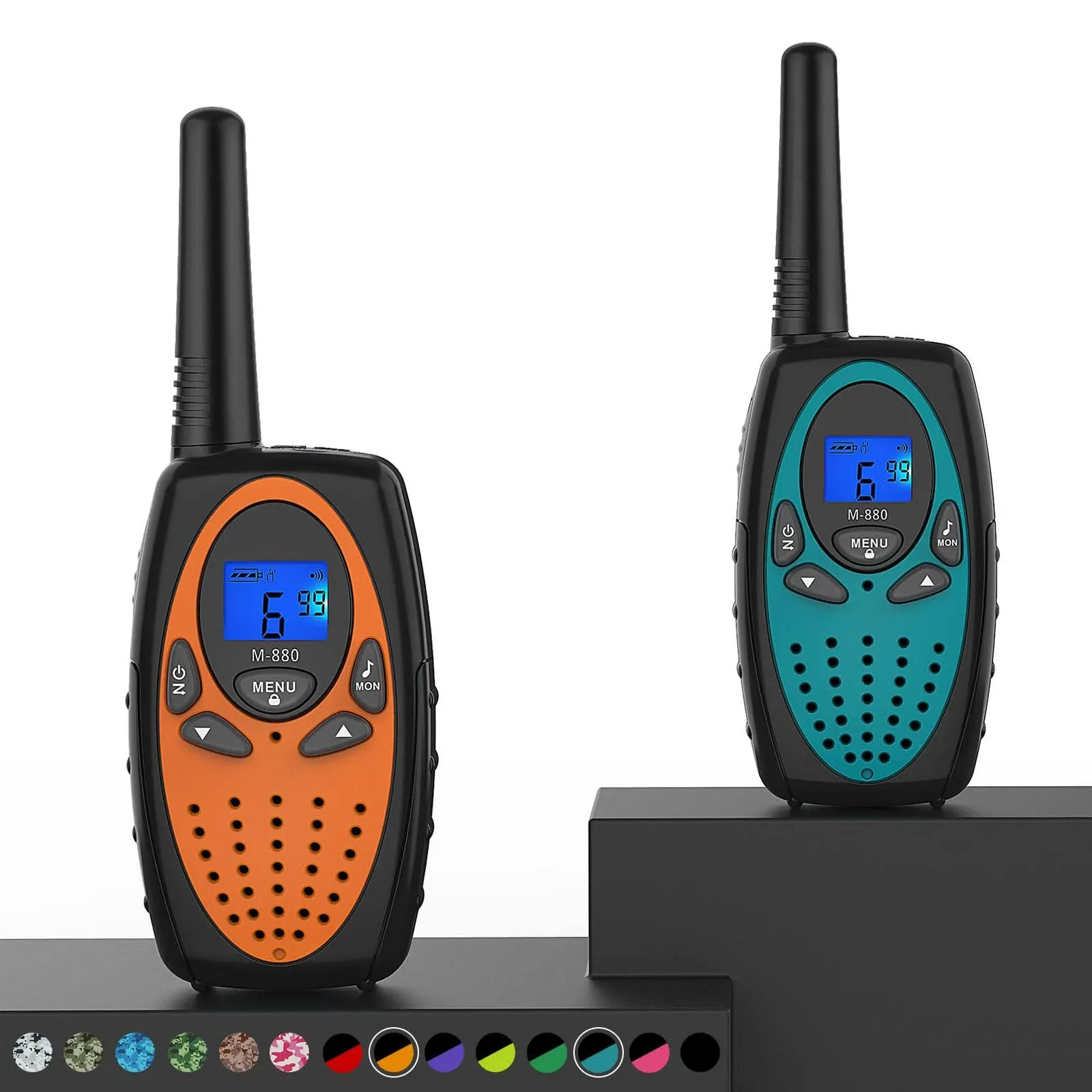 Walkie Talkies Long Range, M880 FRS Two Way Radio for Adults with Mic LCD Screen/Resistance Wakie-Talkies with Noise Cancelling for Men Women Outdoor Adventures Cruise Ship (Blue and Green)