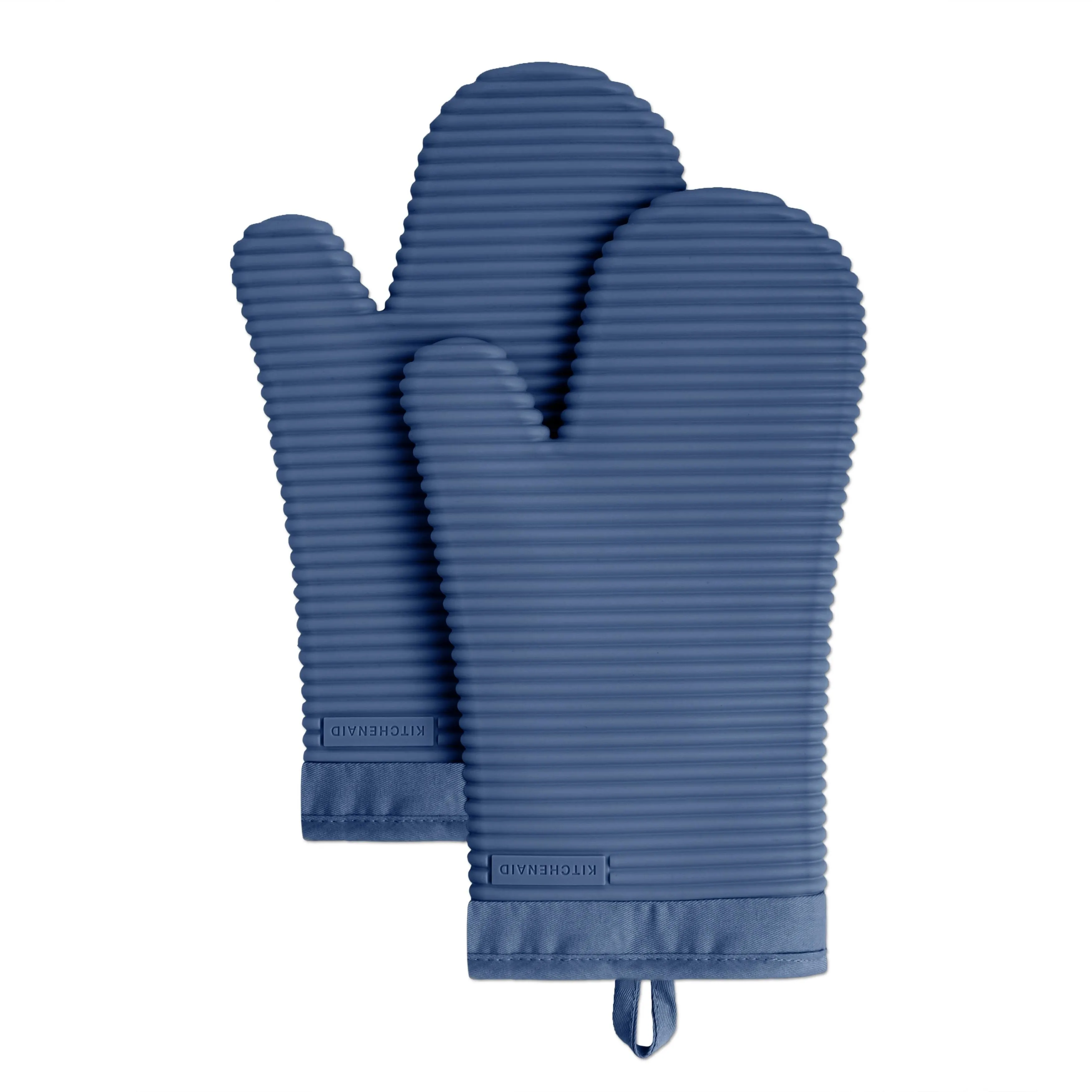 KitchenAid Ribbed Soft Silicone 2-Pack Oven Mitt Set Blue Willow