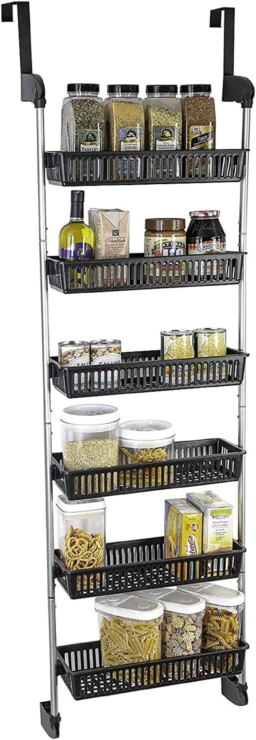 Smart Design 6-Tier Over The Door Pantry Organizer with 6 Full Baskets - Black