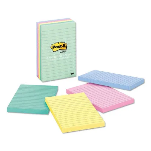 3M Post-it Lined Notepad 4 x 6 in Assorted Pastel Color (Pack of 