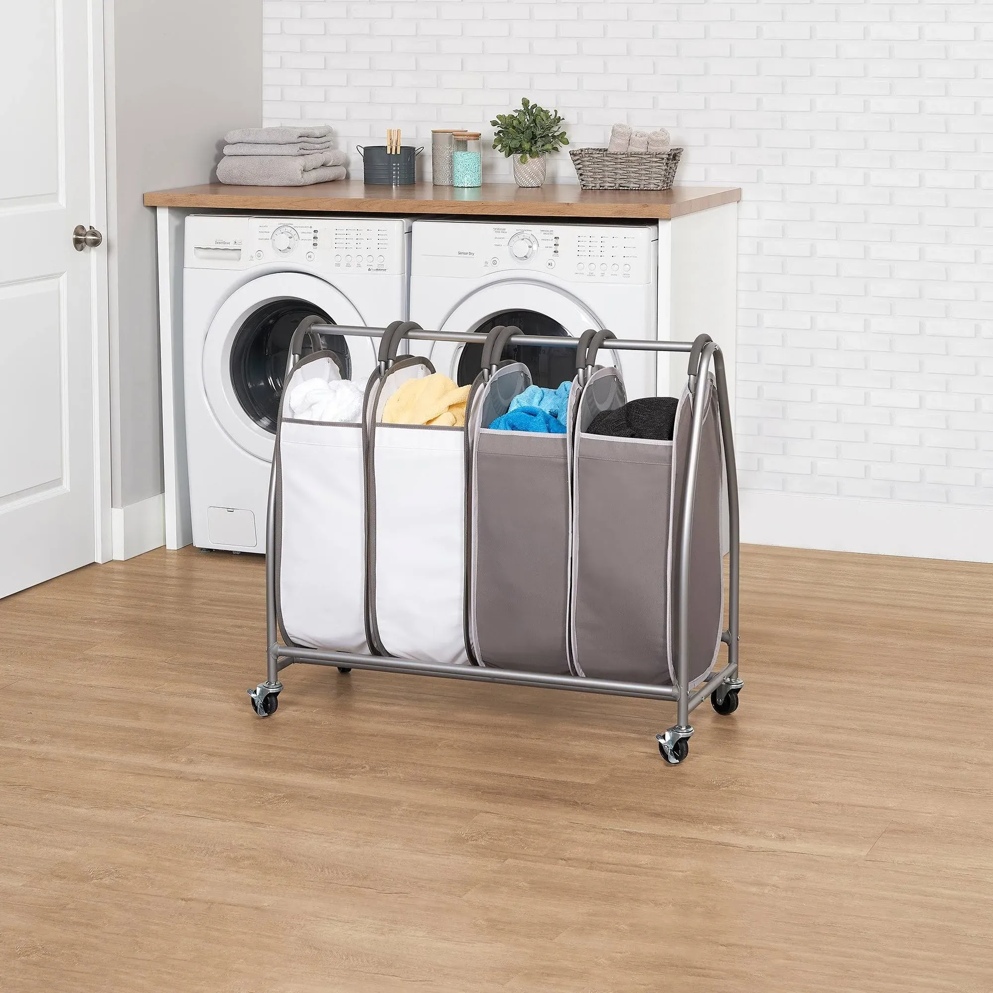 Neatfreak - 4 Pocket Laundry Hamper With Wheels - Rolling Storage Cart With 4 x Dirty Clothes Hamper Tote Bags For Towels, Blankets & Bathroom Organization - Quad Laundry Sorter - 39 x 16 x 35 in