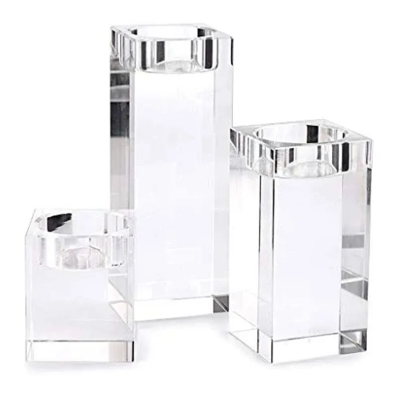  Crystal Candle Holders Set of 3, Crystal Tea Light Candle 6x5cm-10x5cm-1<wbr/>4x5cm