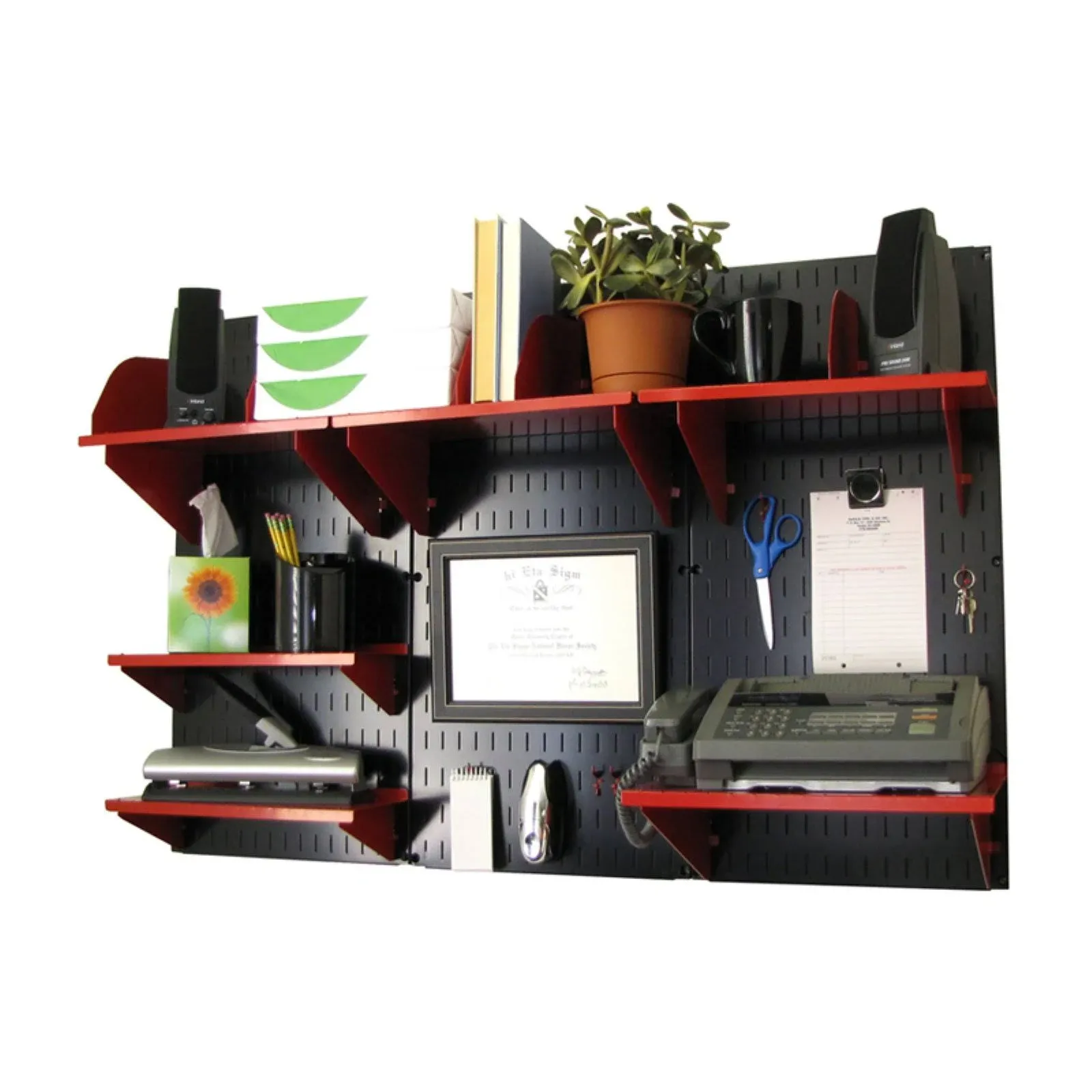 Wall Control Office Wall Mount Desk Storage and Organization Kit; Black and Red