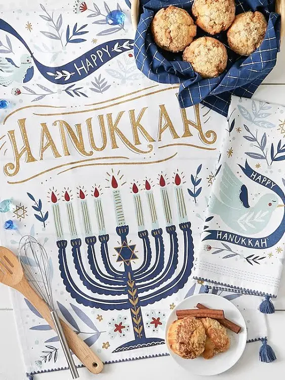 DII Hanukkah Kitchen Collection Festival of Lights Celebration Decor, Dish Towel Set, 18x28, Happy Hanukkah, 3 Piece