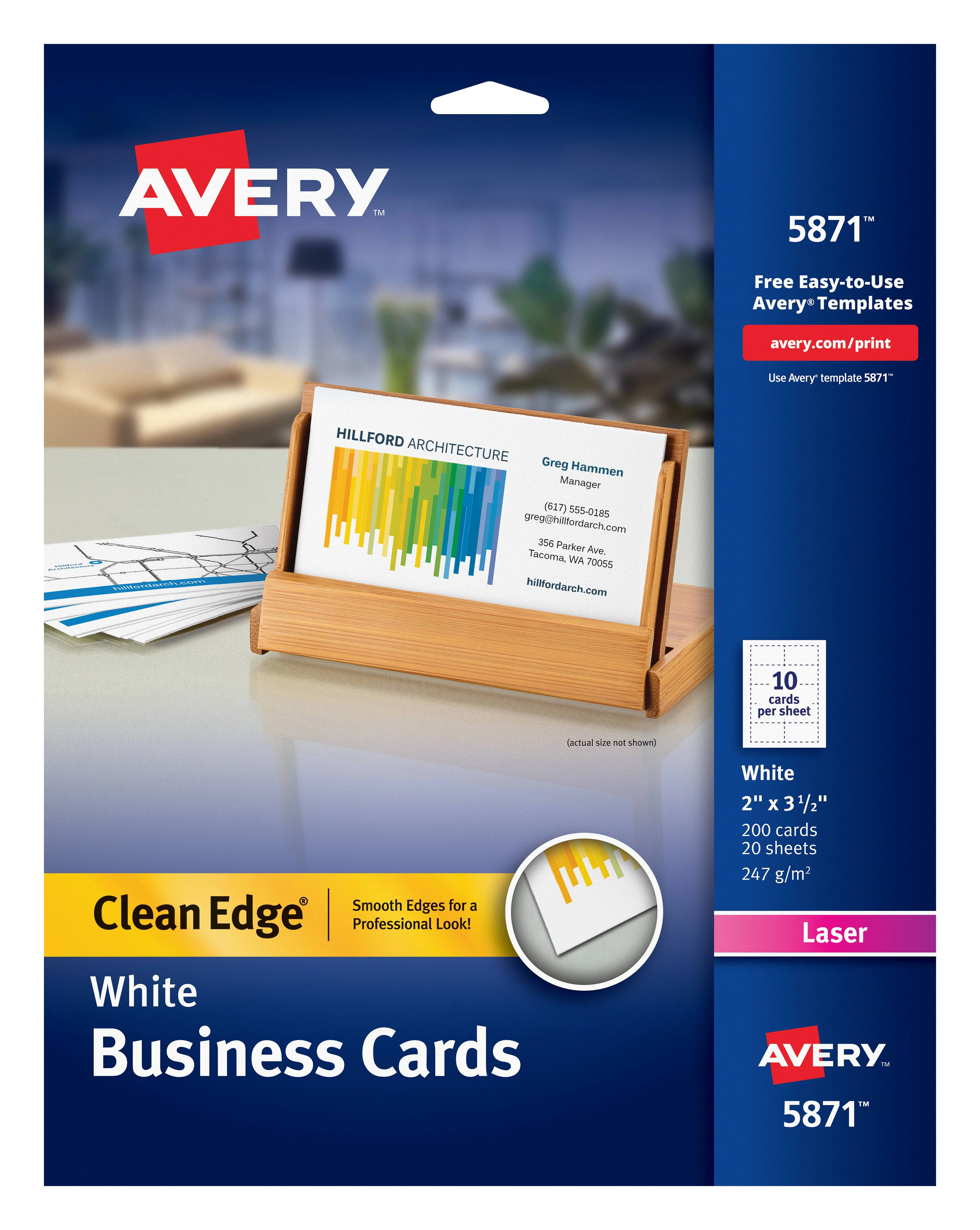 Avery 5871 - Clean Edge Business Cards, Laser, White - 200 Cards