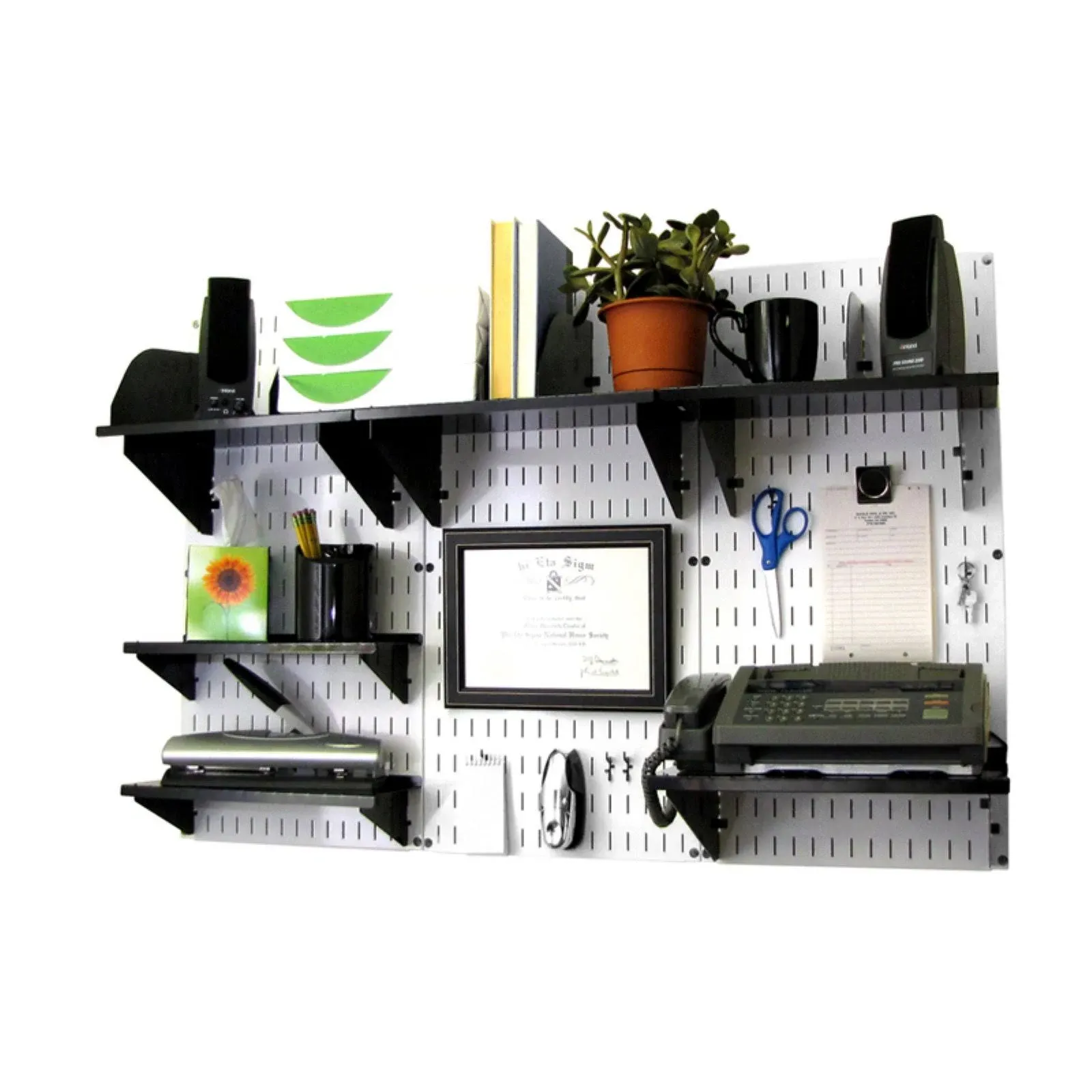 Wall Control Office Organizer Unit Wall Mounted Office Desk Storage and Organization Kit White Wall Panels and Black Accessories