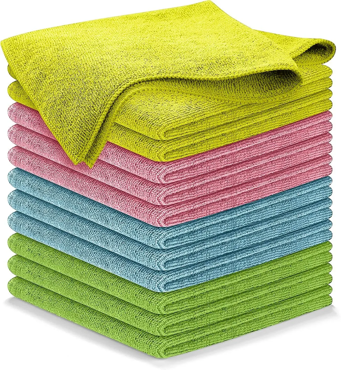 Microfiber Cleaning Cloth - 12Pcs 12.5x12.5 inch High Performance - 1200 Washes, Ultra Absorbent Towels Grip Root Weave Grime & Liquid for Streak-Free Mirror Shine.