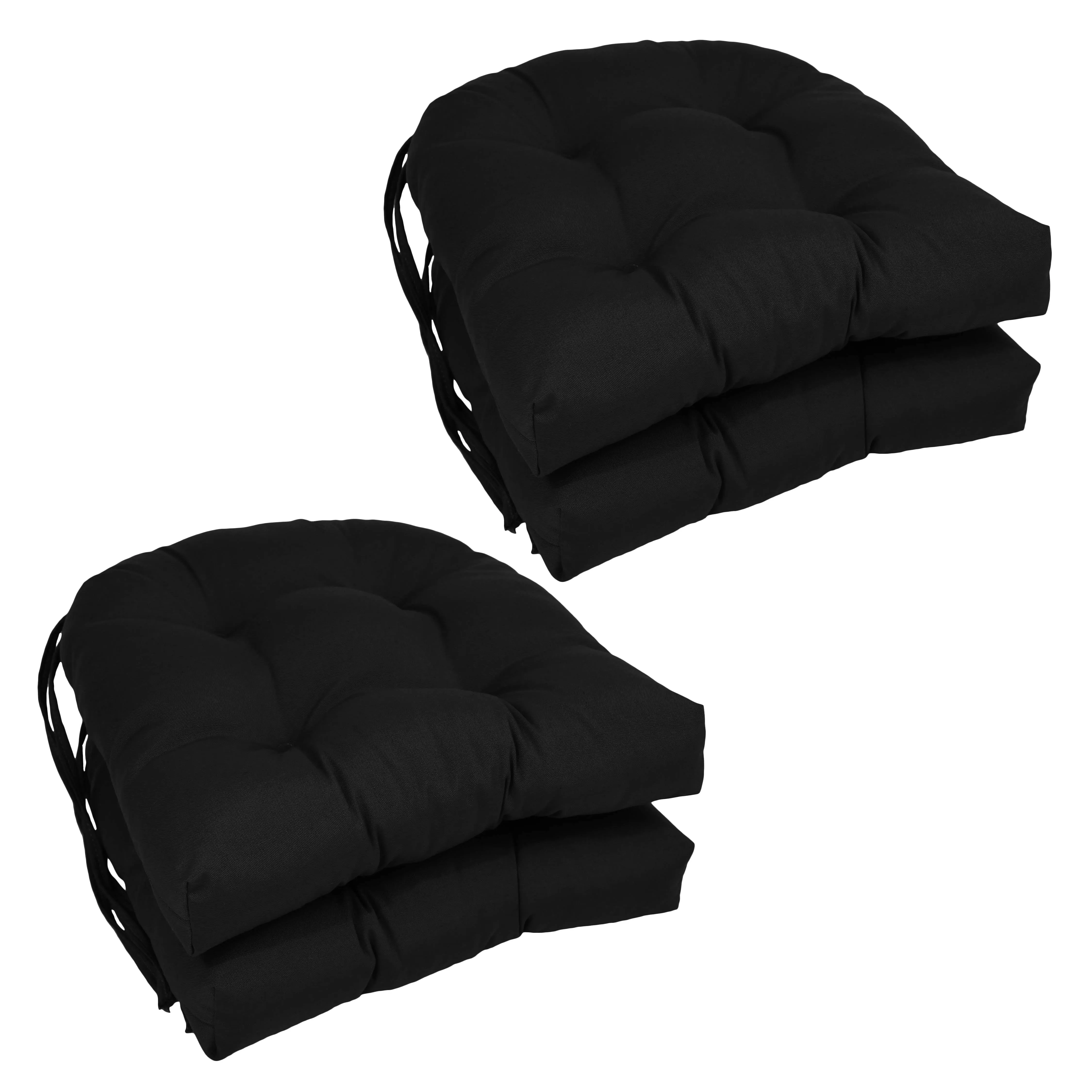 Blazing Needles 16-inch Twill Rounded Back Chair Cushion, 4 Count (Pack of 1), Black