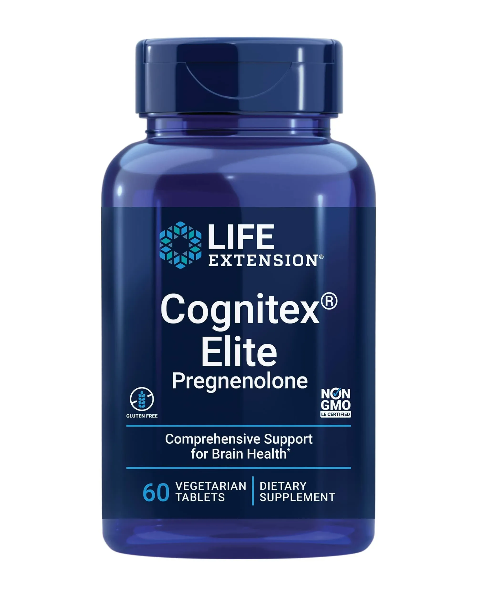 Life Extension Cognitex Elite 孕烯醇酮 - 促进记忆力、注意力和认知的大脑健康补充剂 - 含有磷脂酰丝氨酸、南非醉茄和鼠尾草提取物、钙等 - 60 片素食片剂