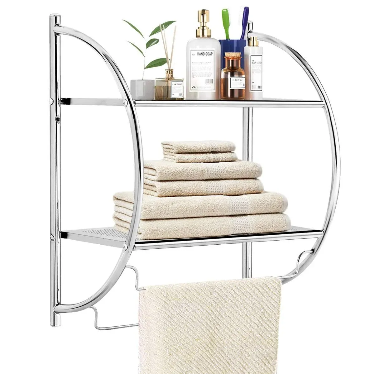 2 Tier Wall Mount Shower Organizer Toilet Bathroom Storage Rack Holder Towel Bar