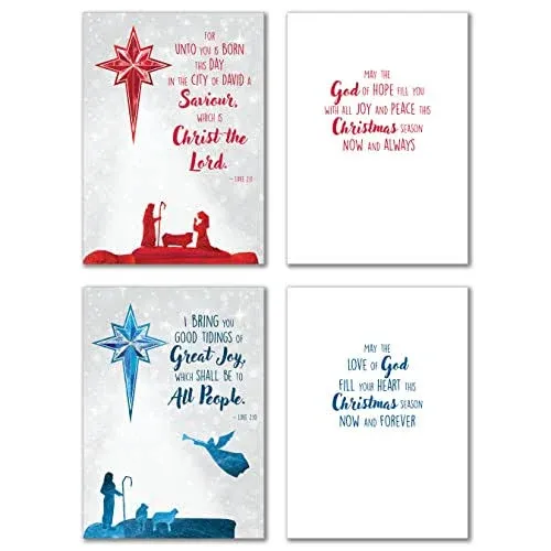 JBH Creations Christmas Star Religious Cards with Bible Verses - Pack of 24