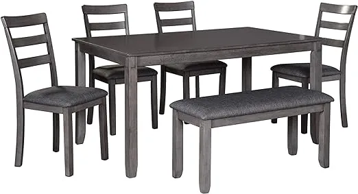 Signature Design by Ashley Bridson Modern 6 Piece Dining Set, Includes Dining Table, 4 Chairs & Bench, Gray