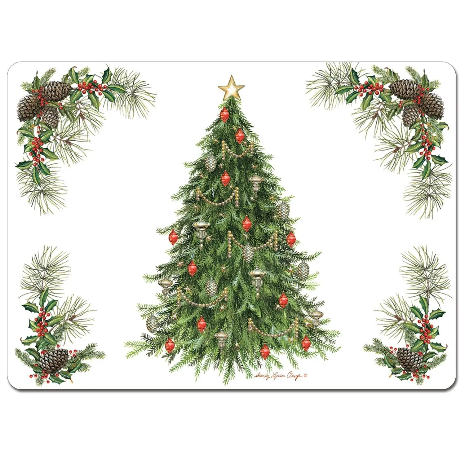 "Cala Home, O' Christmas Tree Holiday Hardboard Placemats, Boxed Set of 4"