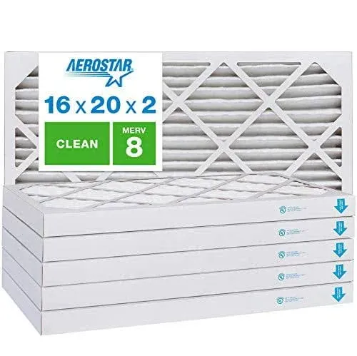 Aerostar 16x20x2 MERV 8 Pleated Air Filter, AC Furnace Air Filter, 6 Pack