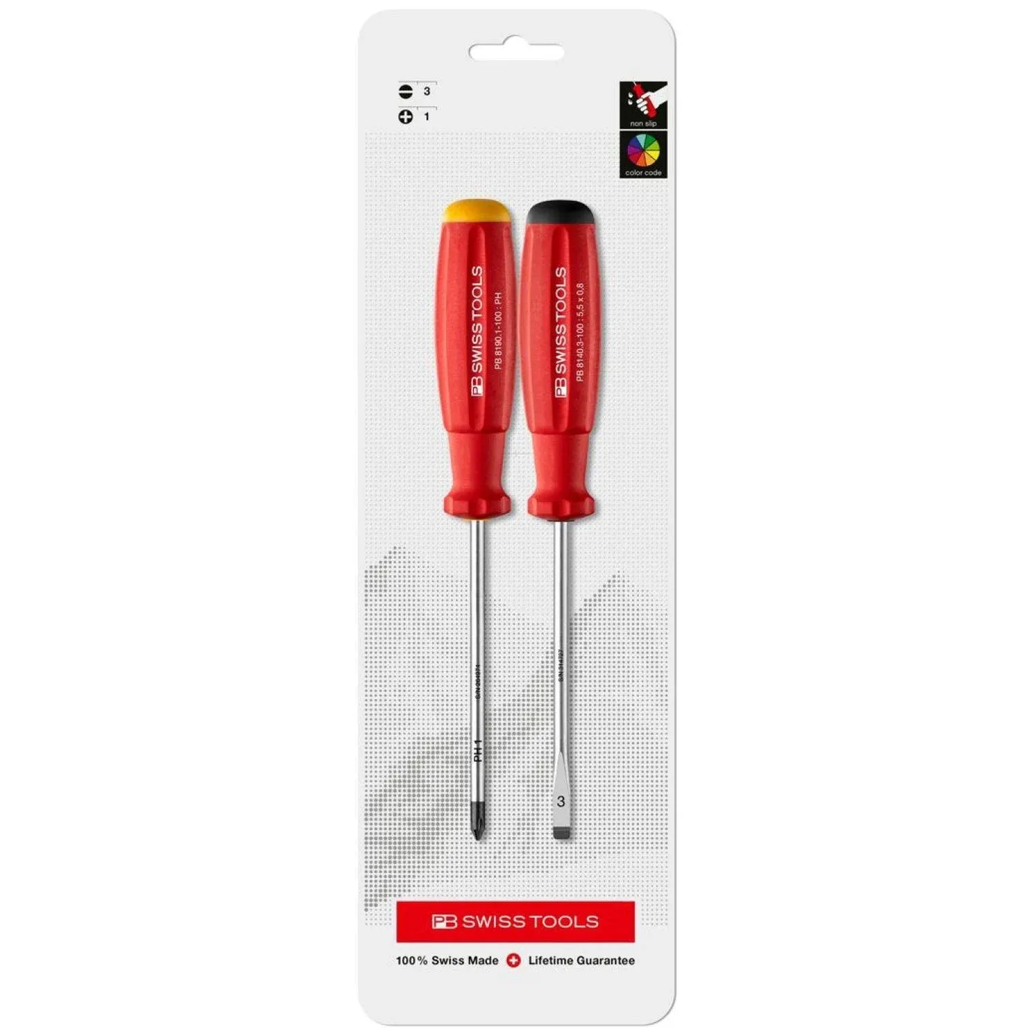 PB Swiss Tools - SwissGrip Screwdriver Set for Slotted size 3 and Phillips Screws size 1, Model #8261.CN, Set of Two Screwdrivers, Screwdrivers